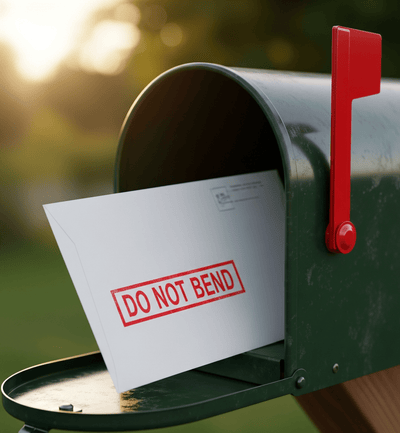 Mailbox with Mail Inside showing a stamp of "DO NOT BEND""
