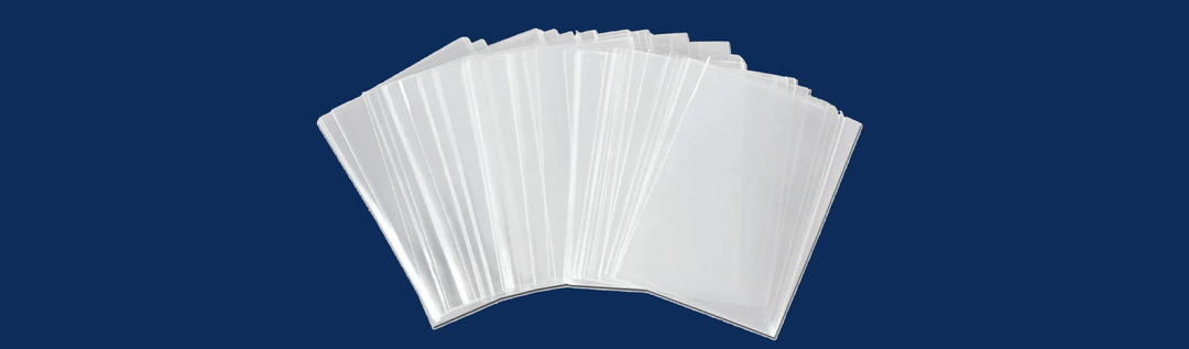 Foundational penny sleeves and clear polypropylene inner card sleeves layout for bulk trading card protection