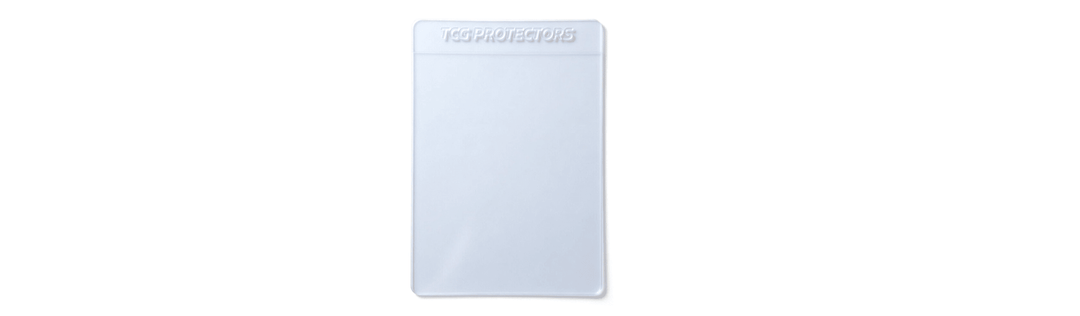 Clear semi-rigid card holder showing the transparent protective design and grading lip used for TCG protection and PSA submissions