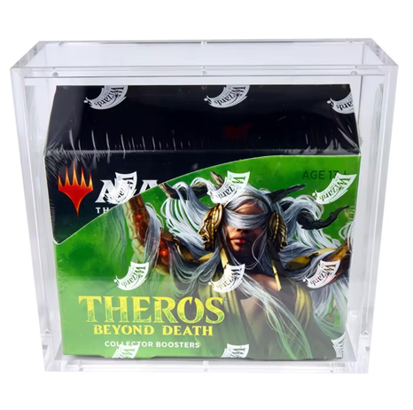 Collection of premium acrylic Magic The Gathering display cases from TCG Protectors, featuring UV-resistant holders for MTG cards and booster boxes