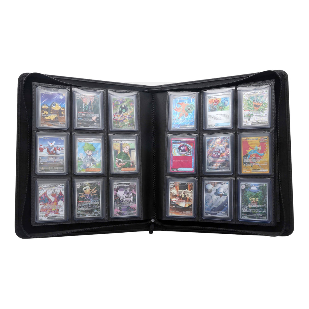 Black Toploader Binder Open with pokemon Cards