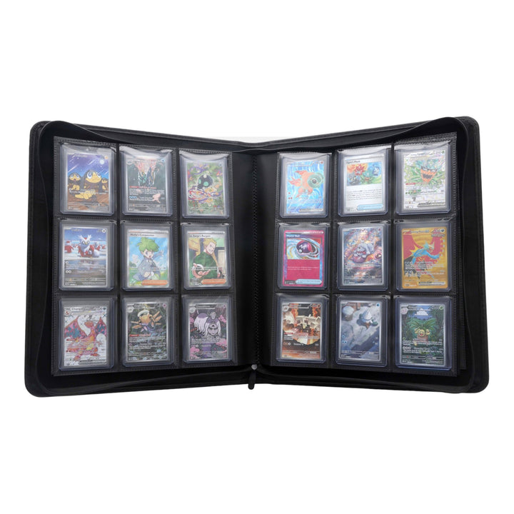 Black Toploader Binder Open with pokemon Cards