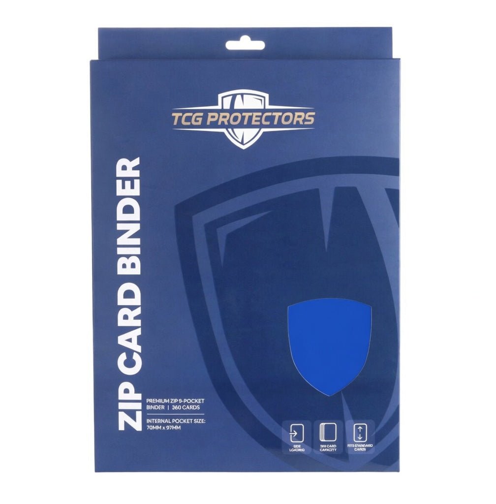 Blue TCG Protectors product retail packaging box with royal blue crest logo