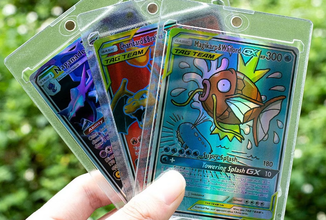 Collection of trading card holders and protective accessories for TCG and Pokémon cards