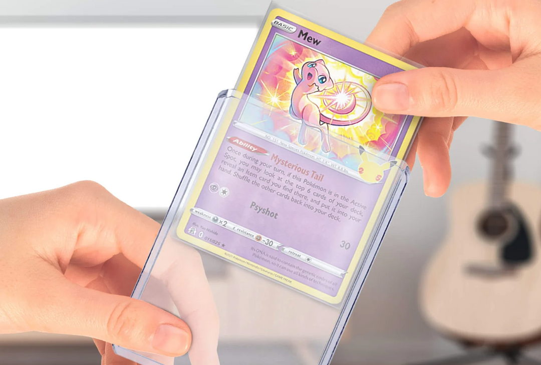 Heavy-duty rigid toploader protecting a valuable Pokémon card from edge wear