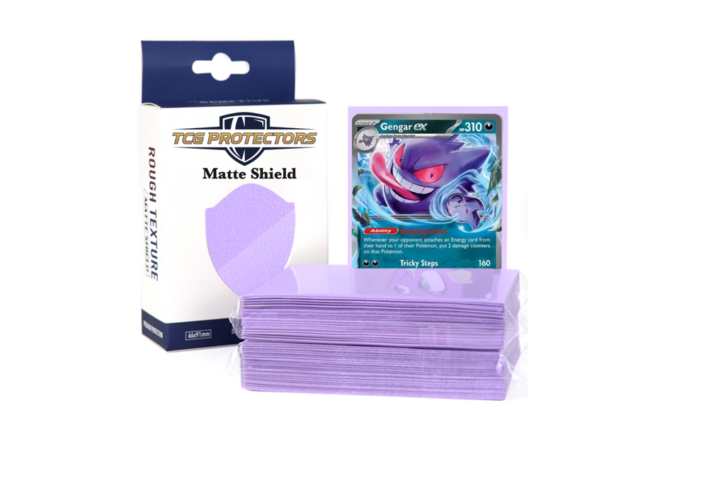 TCG Protectors matte shield purple deck sleeves packaging with trading card