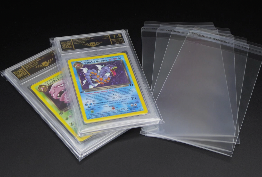 PSA graded card sleeves protecting trading card slabs
